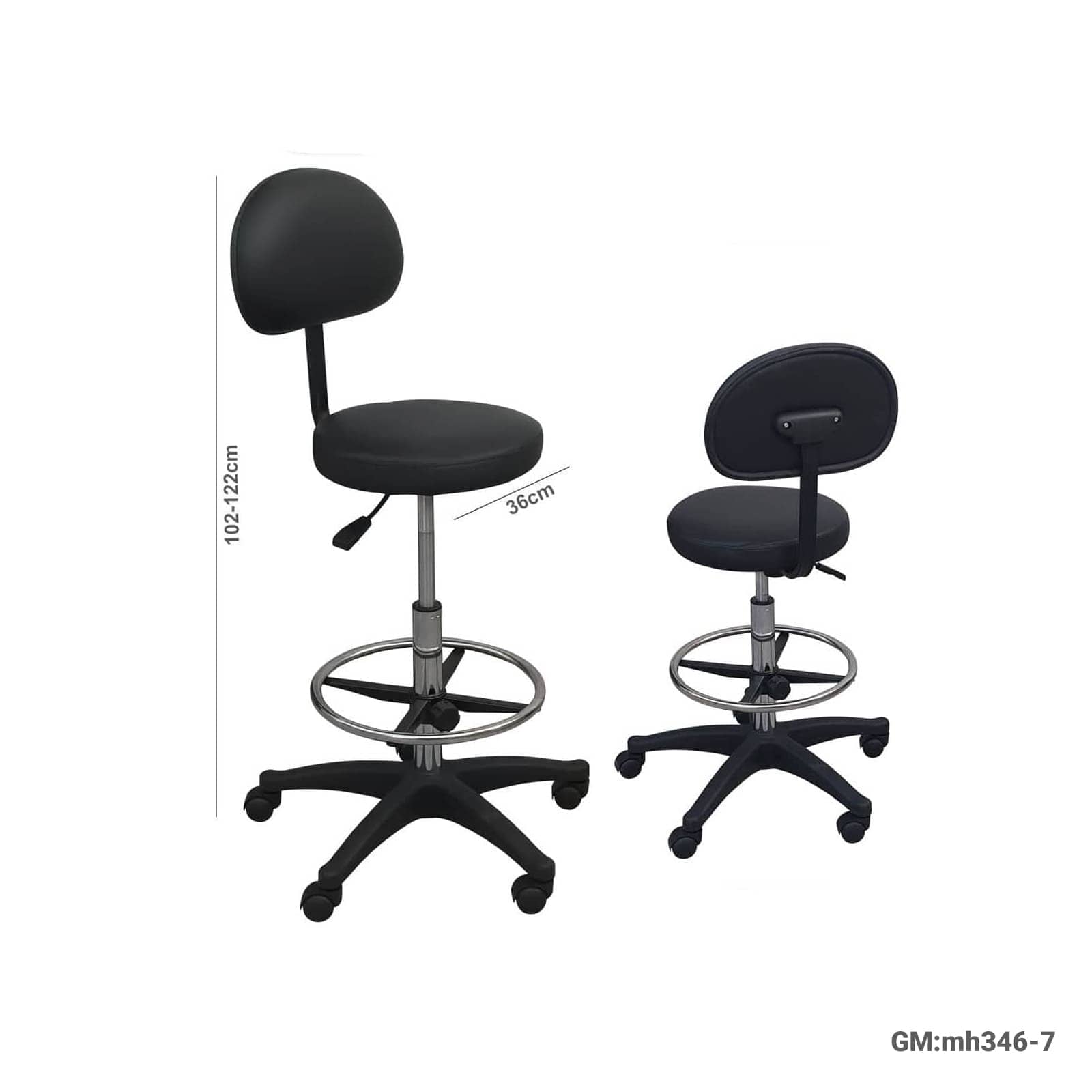 adjustable swivel rolling stool with backrest"mh346-7"