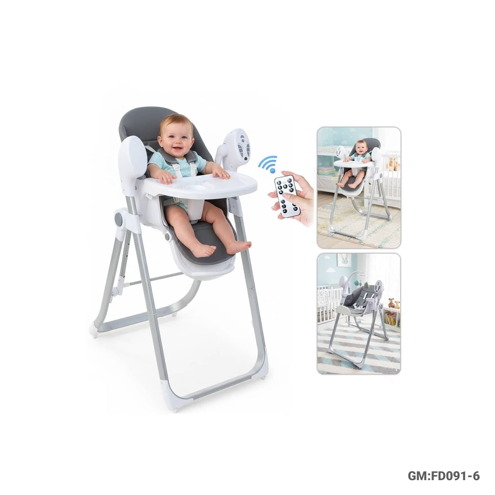 2-in-1 Multifunctional Baby High Chair with Swing & Remote Control – FD091-6