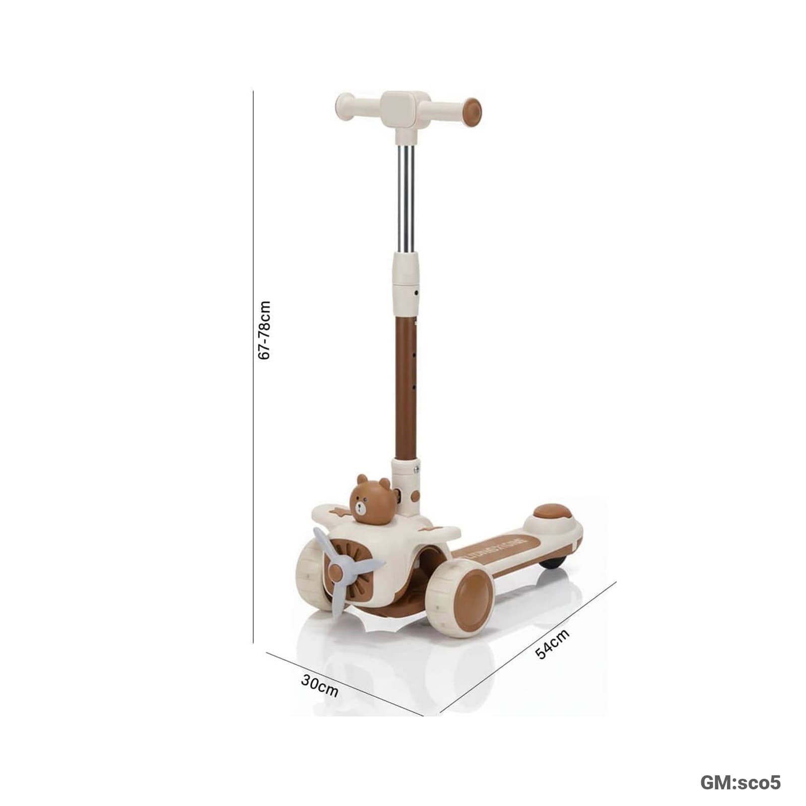 Foldable 3-Wheel Push Kick Scooter – Cute Bear Airplane Design"SCO5"