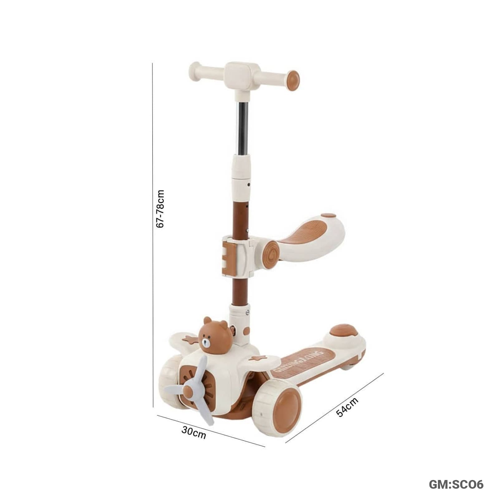 Foldable 3-Wheel Push Kick Scooter with Seat – Bear Airplane Design"SCO6"