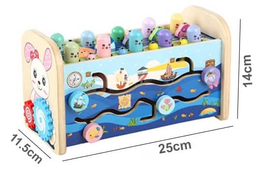 7 in 1 Wooden Baby Educational Toy Set – Montessori Activity Cube with Xylophone and Hammer Games (ED308-4)