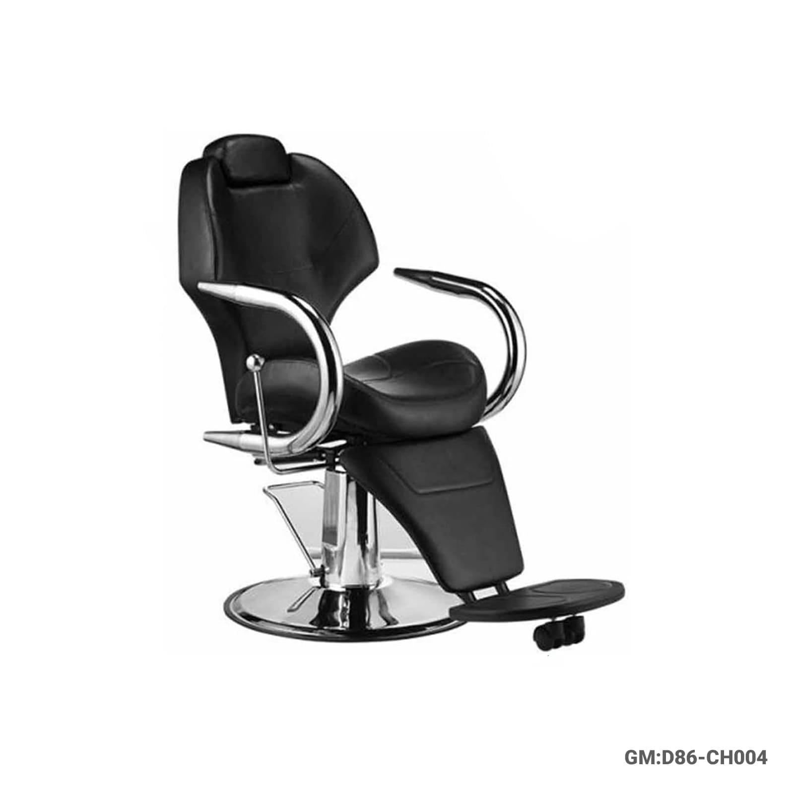 Premium Reclining Barber Chair with Footrest – Matte Black PVC Leather | "D86-CH004"