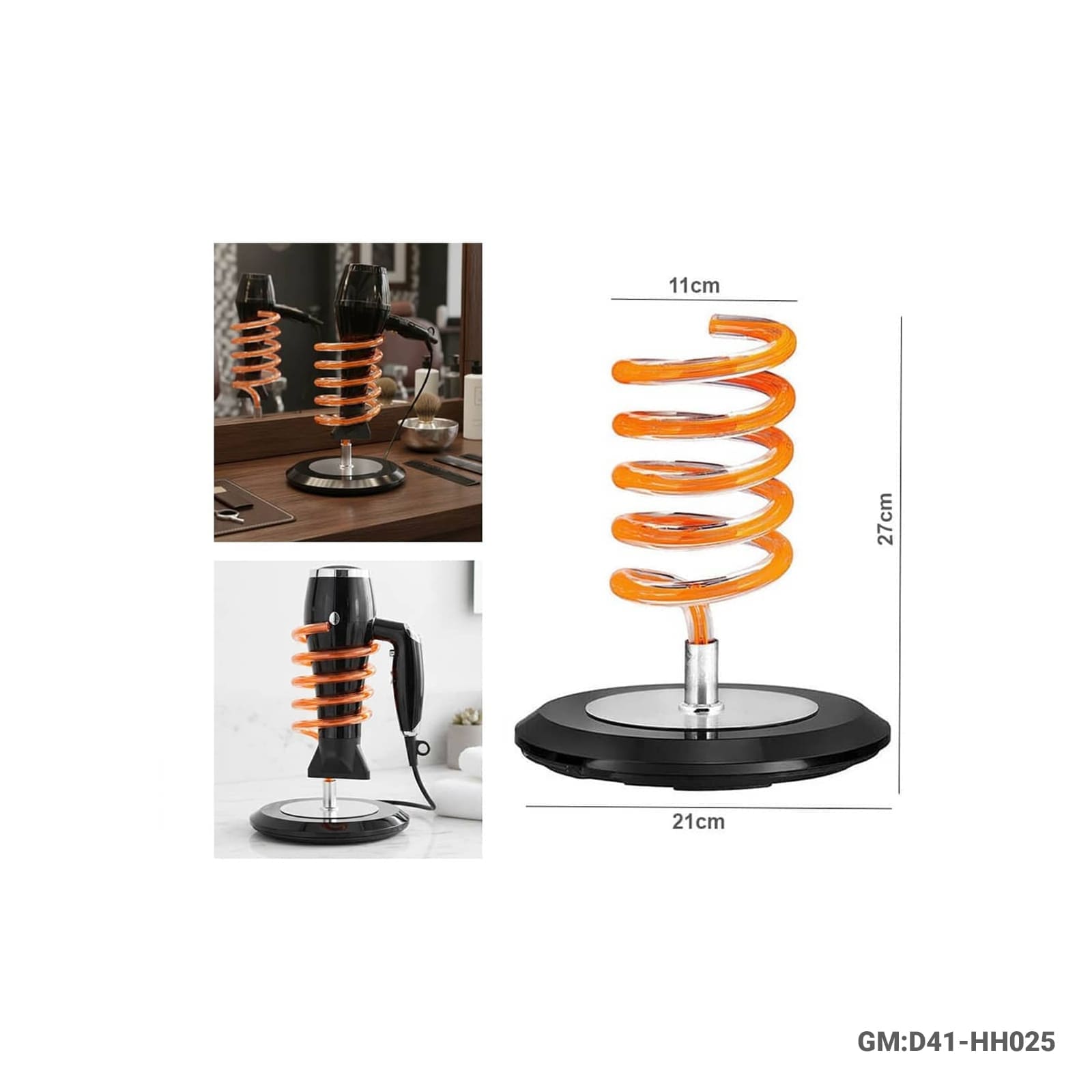 Heavy Duty Base Spiral Countertop Hair Dryer Holder – D41-HH025