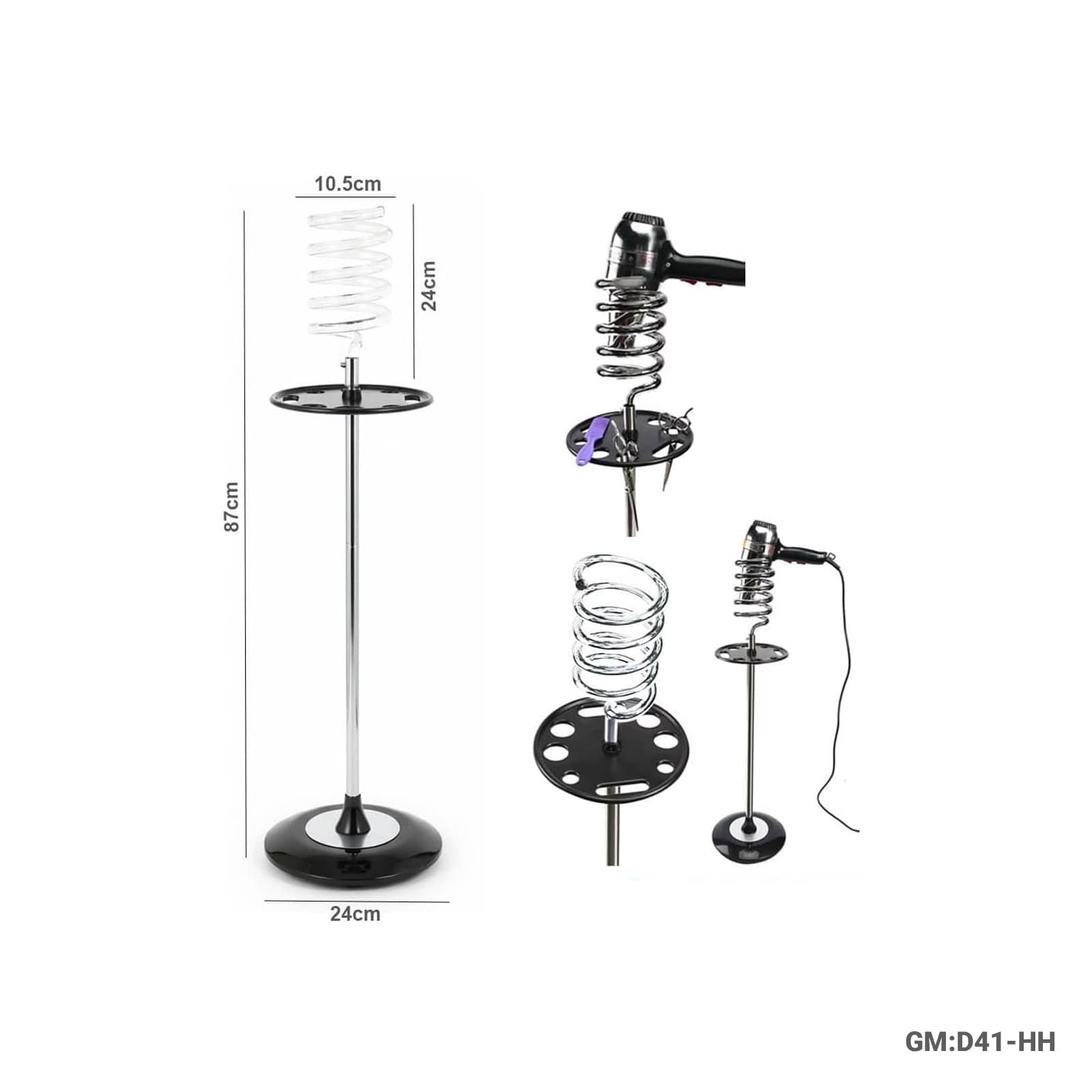 Stainless Steel Floor Standing Hanging Hair Dryer Stand with Tool Holder – D41-HH-FALLOU