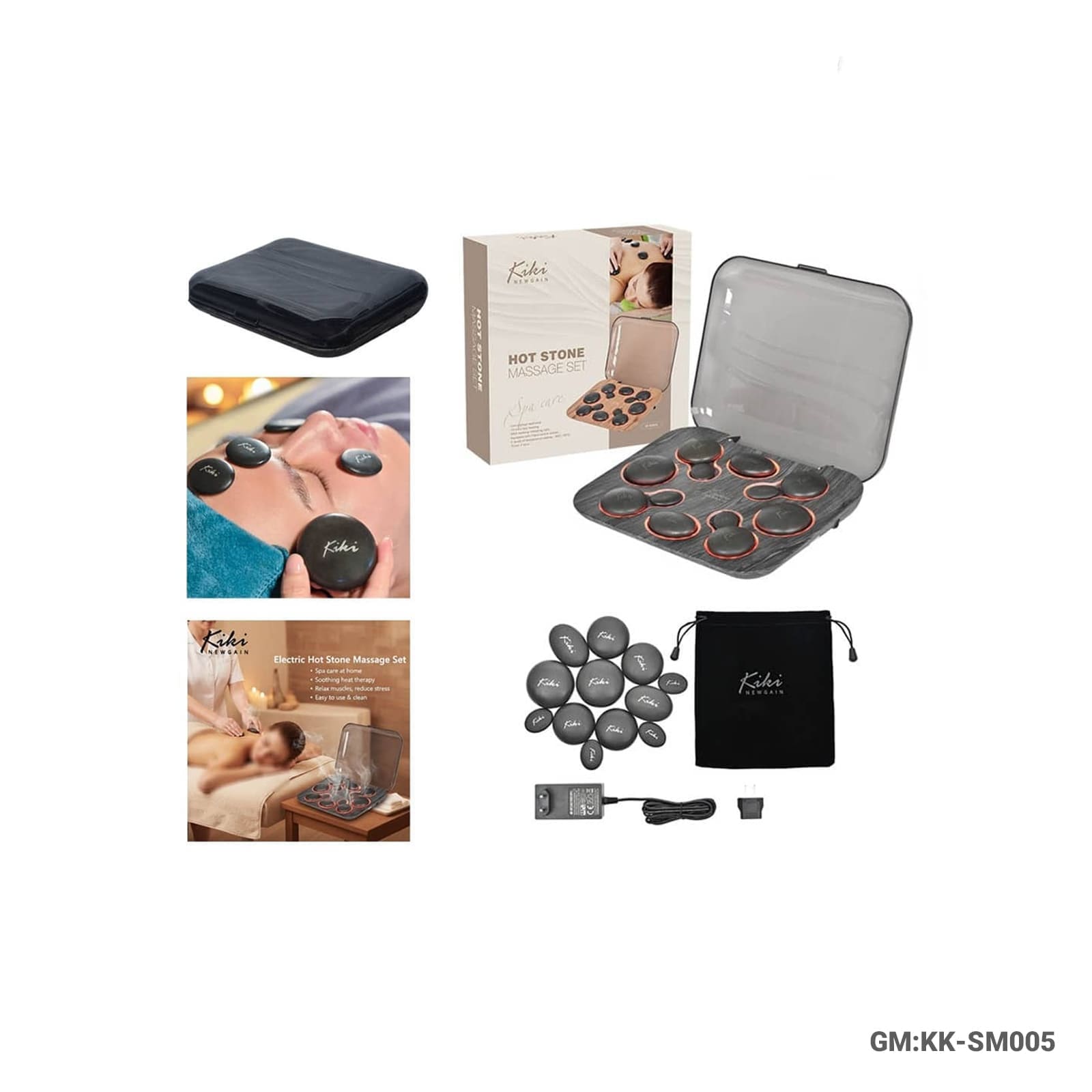 12PCS Electric Hot Stone Massage Set – Fast Heating Professional Spa Kit (KK-SM005)