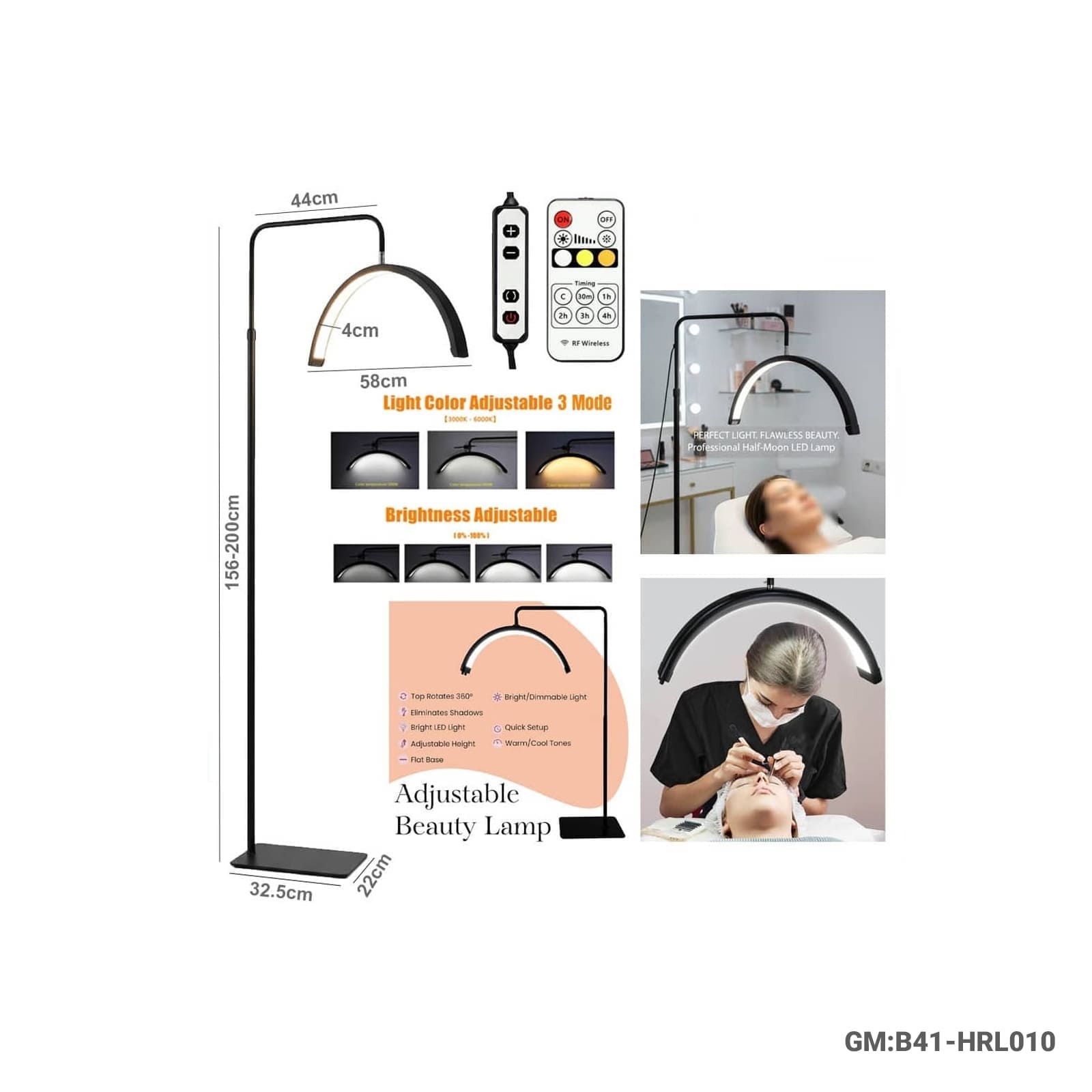 Adjustable Floor Stand Half Moon Lash Light – Professional Beauty Lamp for Skincare & Lashes (B41-HRL010)  Meta Description (SEO)