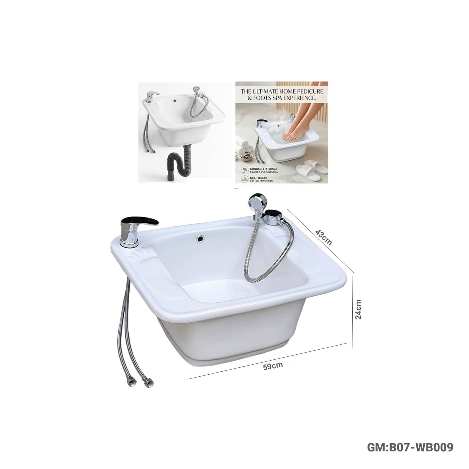 Modern Ceramic Pedicure Foot Spa Bath Massage Basin with Faucet & Hand Shower (B07-WB009)