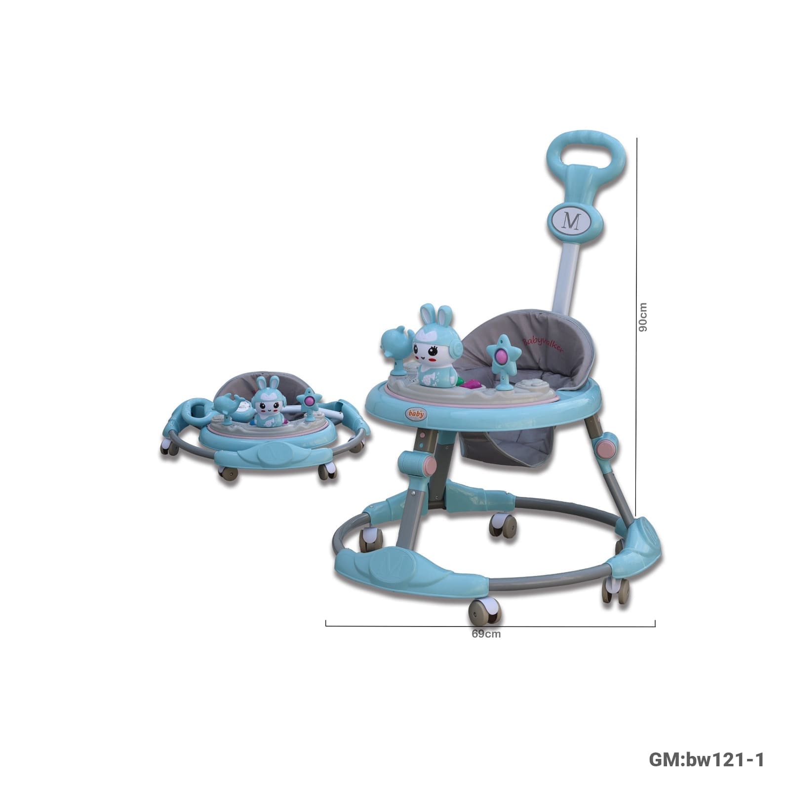 Foldable Baby Plastic Walker with Push Handle & Toy Tray – Suitable Age 7–15 Months (69 cm Base, 90 cm Height) (BW121-1)