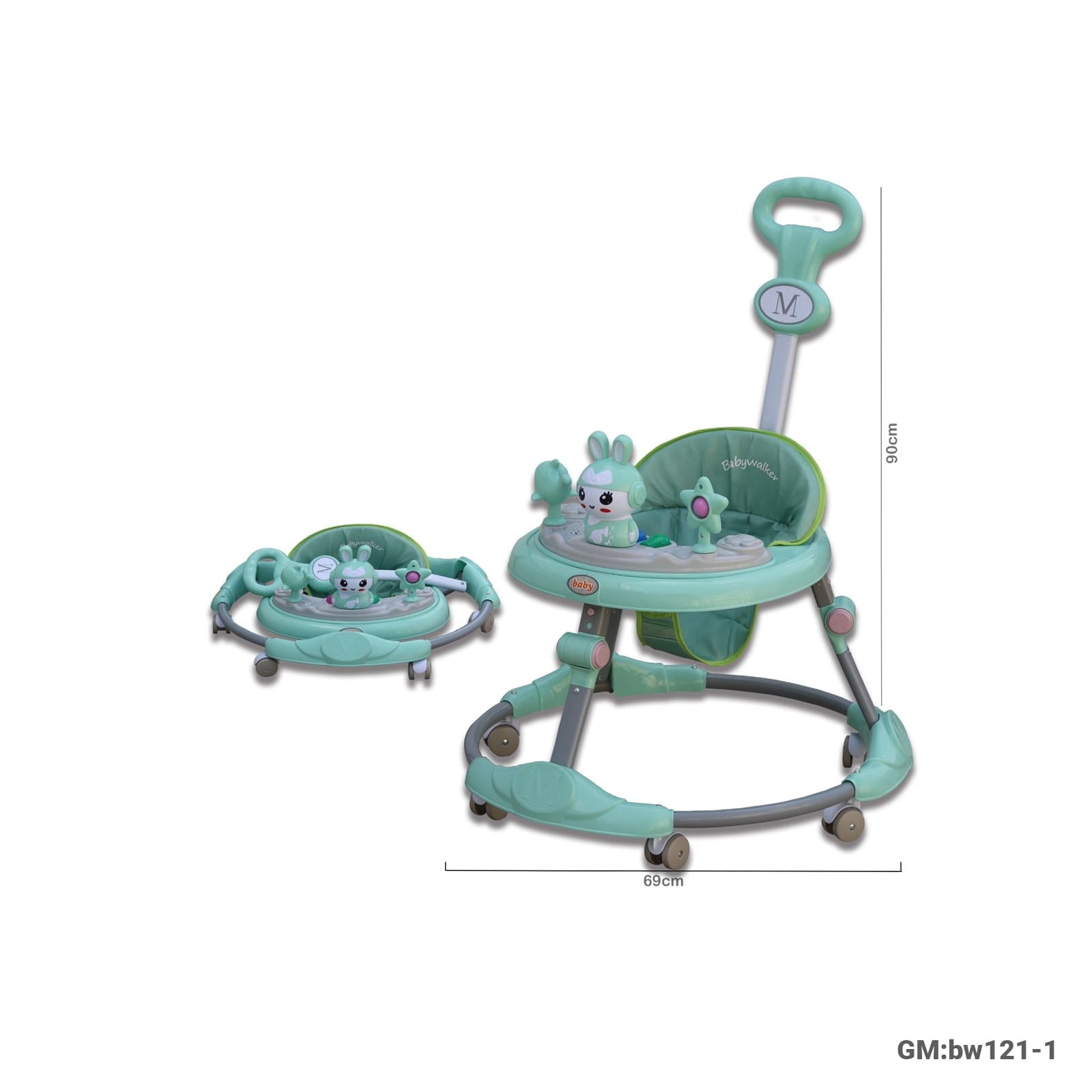 Foldable Baby Plastic Walker with Push Handle & Toy Tray – Suitable Age 7–15 Months (69 cm Base, 90 cm Height) (BW121-1)