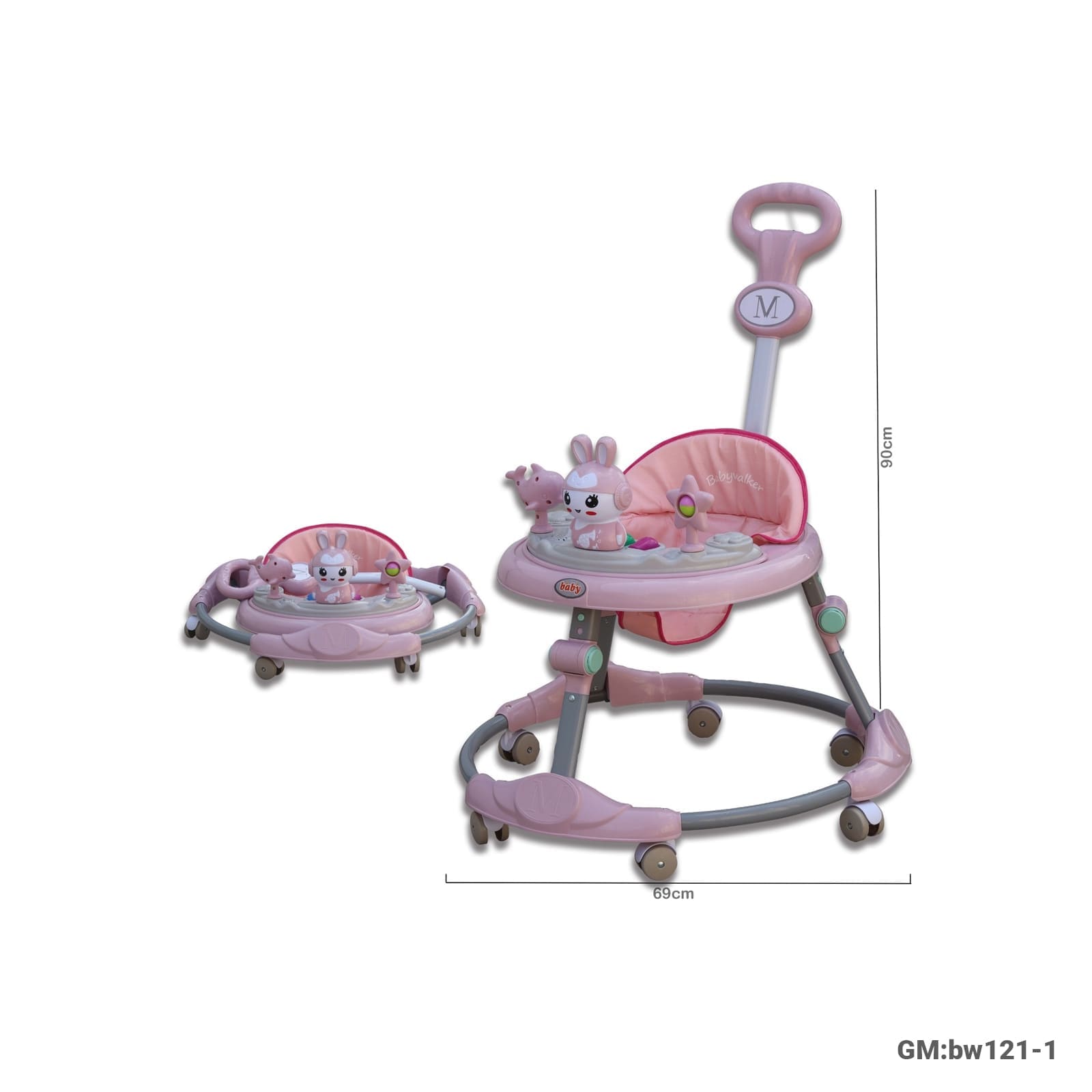 Foldable Baby Plastic Walker with Push Handle & Toy Tray – Suitable Age 7–15 Months (69 cm Base, 90 cm Height) (BW121-1)