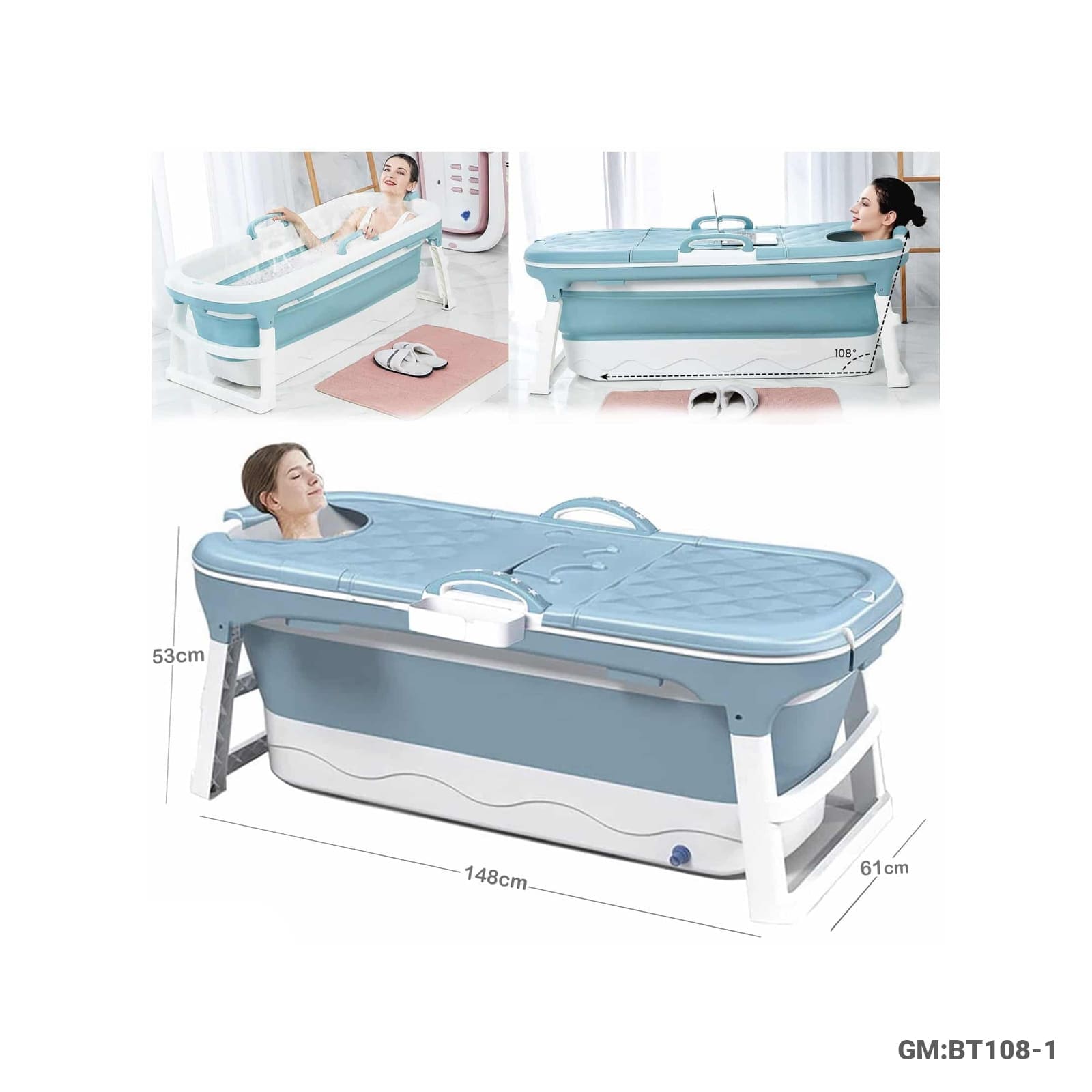 Luxury Foldable Bathtub for Adult – Space-Saving Portable Soaking Tub (BT108-1)