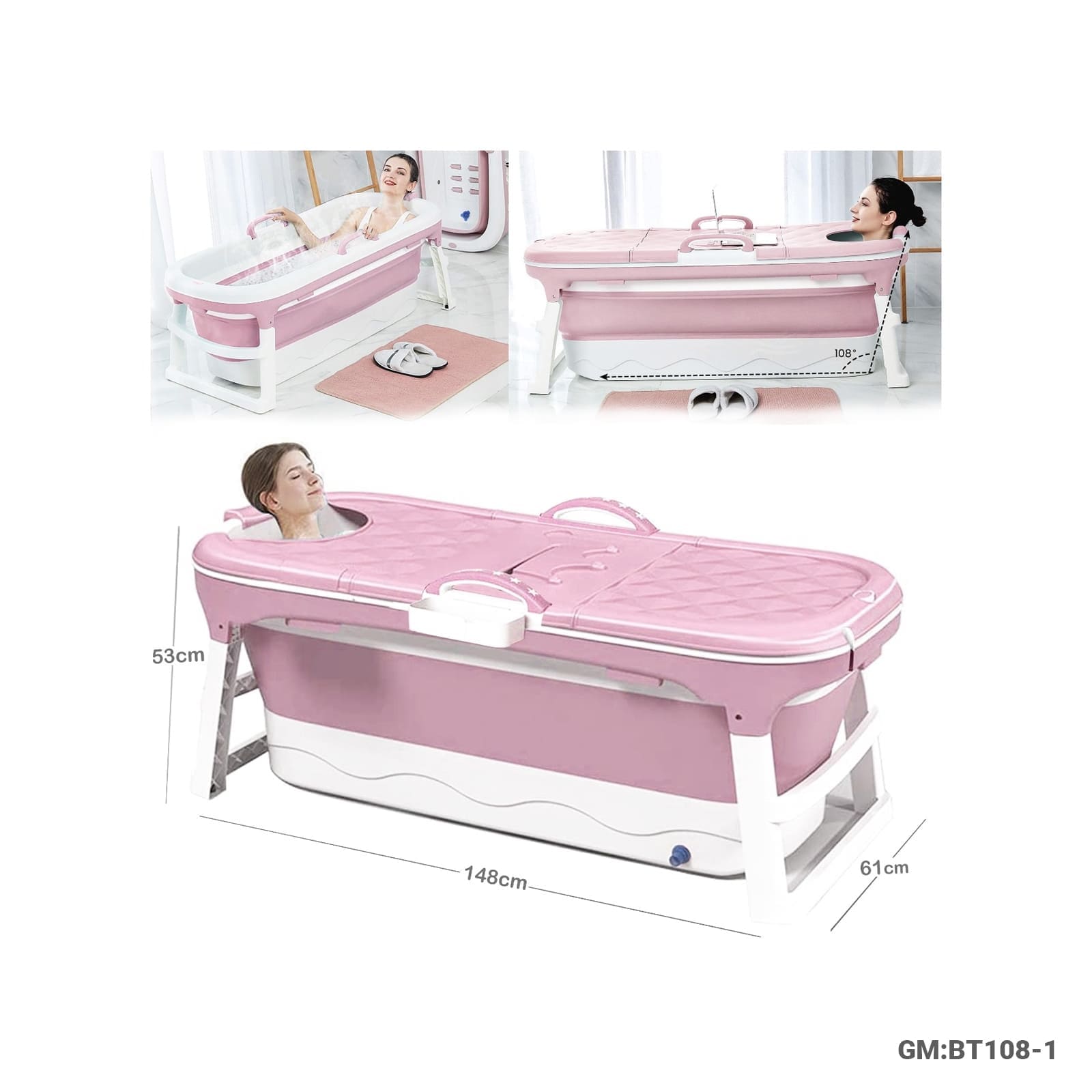 Luxury Foldable Bathtub for Adult – Space-Saving Portable Soaking Tub (BT108-1)