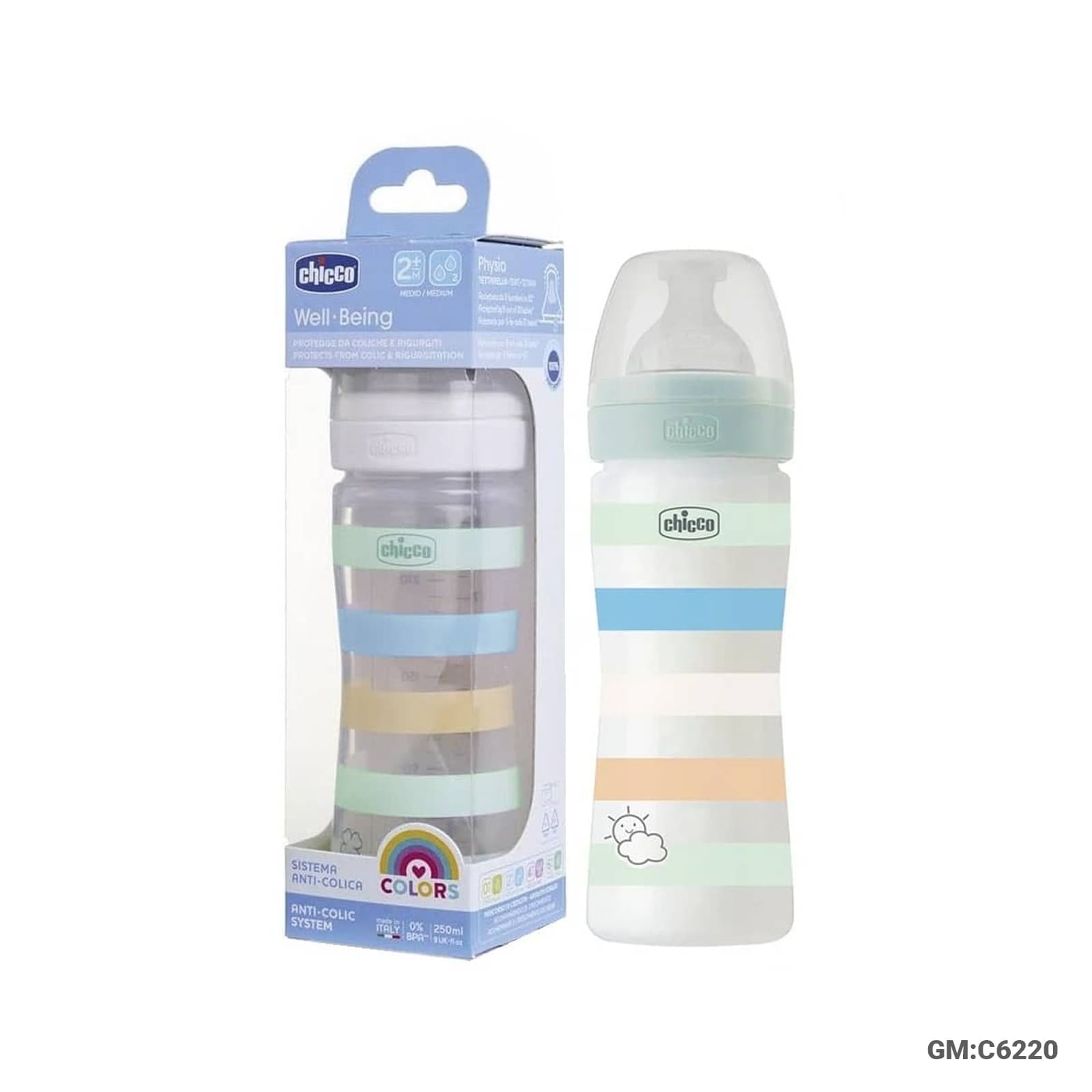 Chicco Well-Being Feeding Bottle – 250 ml (Medium) (C6220)