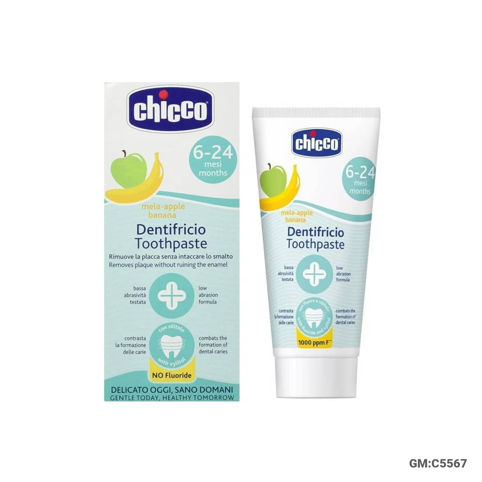 Chicco Apple & Banana Baby Toothpaste – No Fluoride, Gentle Formula (50ml, 6M+) – C5567