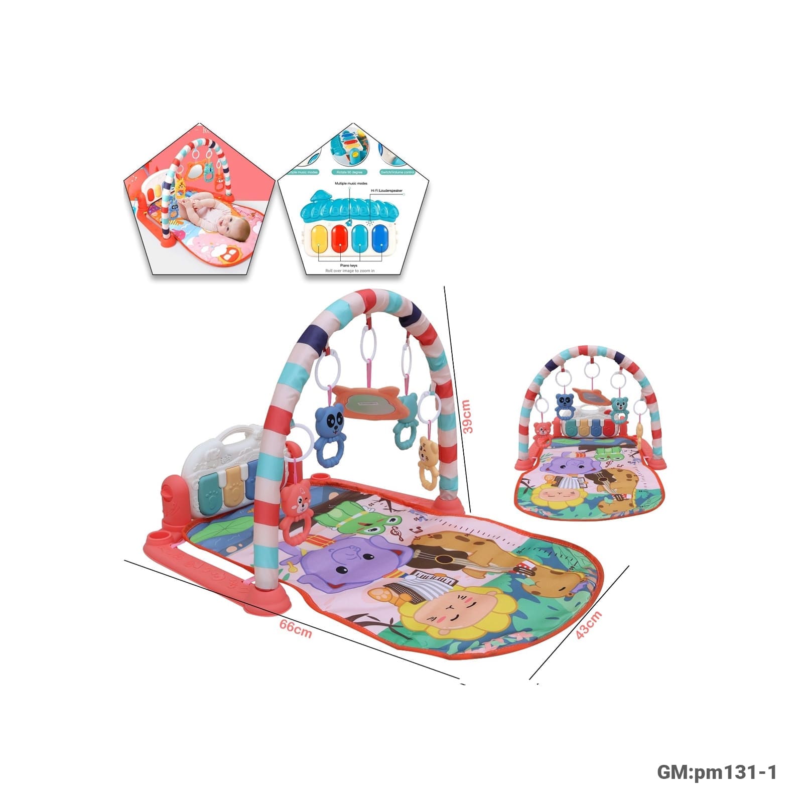 Baby Play Mat with Piano Keyboard and Hanging Toys (pm131-1)