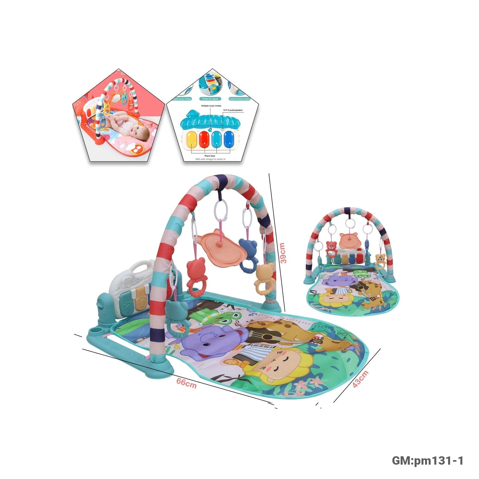 Baby Play Mat with Piano Keyboard and Hanging Toys (pm131-1)