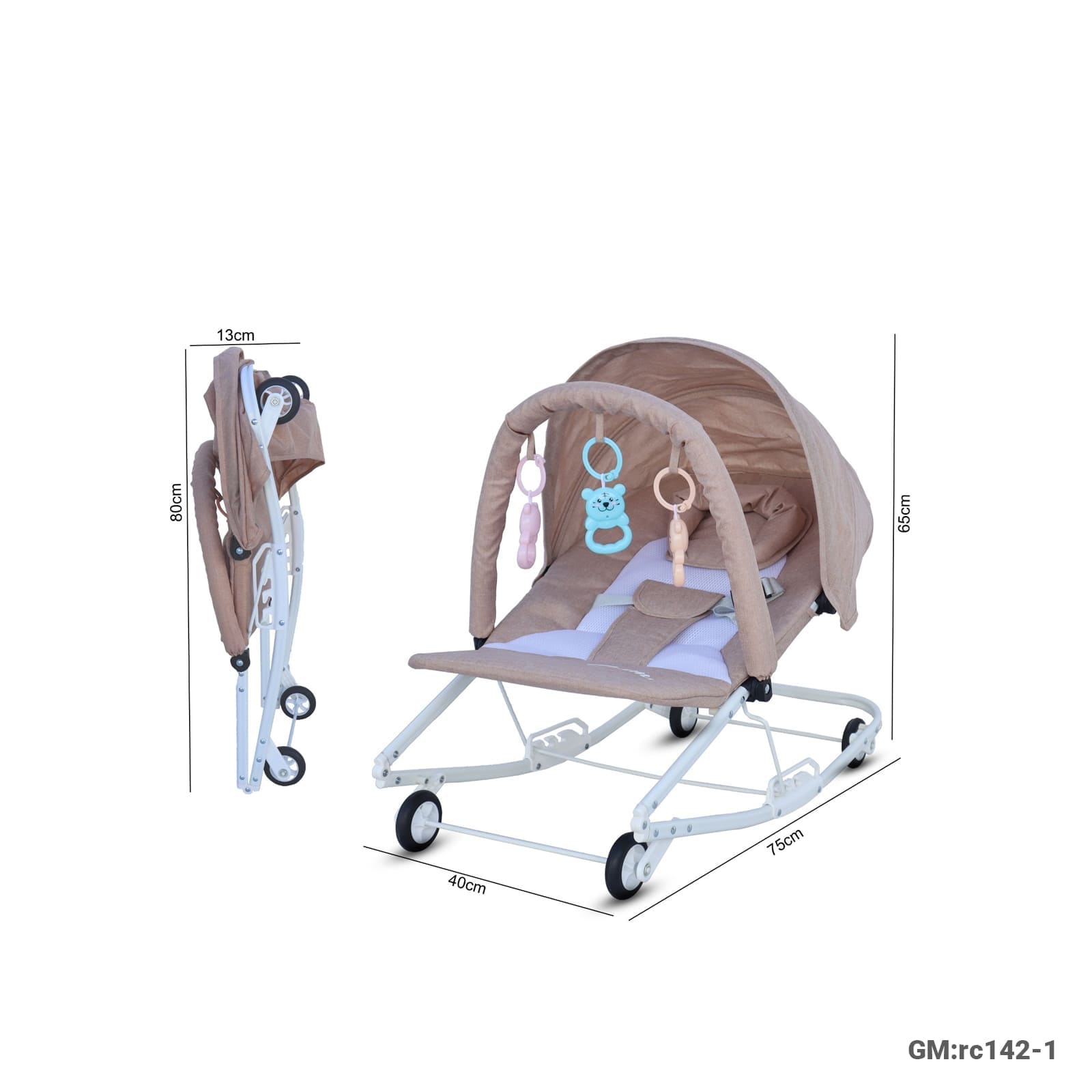 2-in-1 Baby Rocking Chair with Canopy & Hanging Toys, Suitable 0–24 Months, Max Weight 20kg (rc142-1)