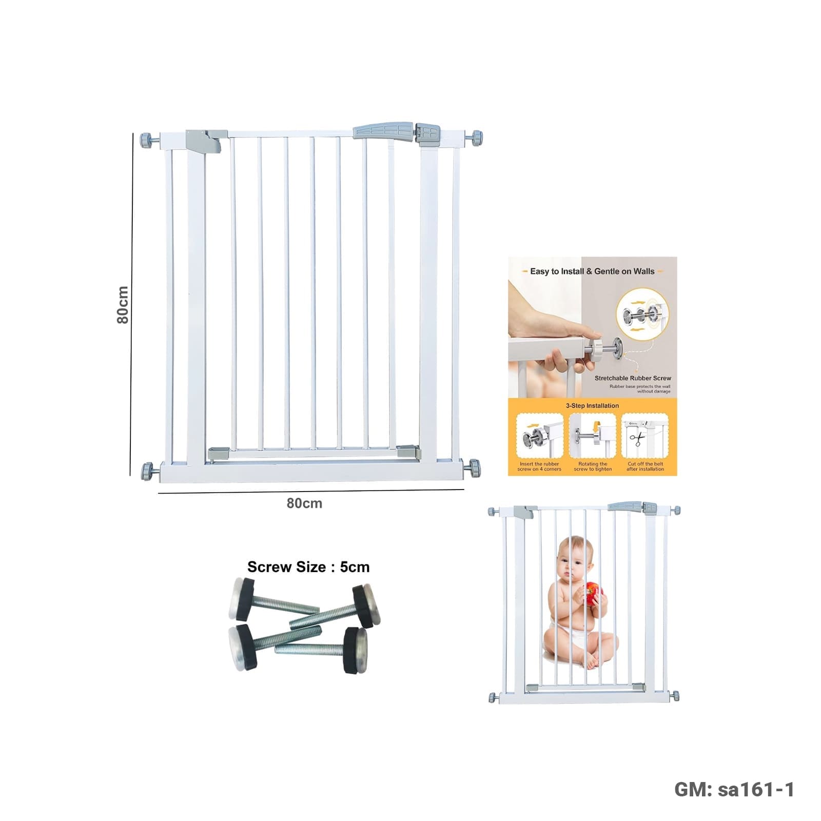 Metal Child Safety Gate for Doorways & Stairs, Pressure Mounted, 80 × 80 cm (sa161-1)