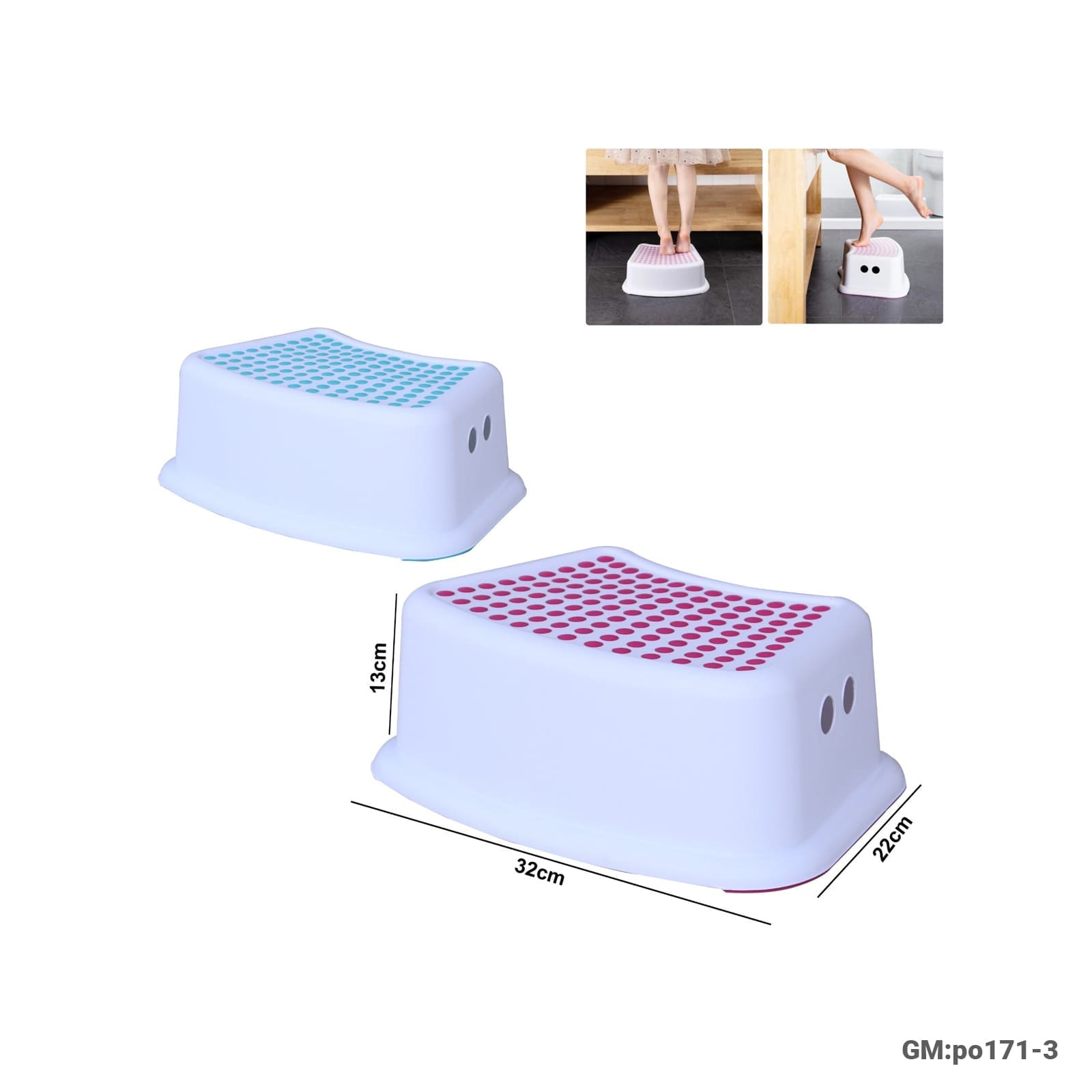 Non-Slip Kids Step Stool for Bathroom and Sink Use, Safe & Sturdy (po171-3)