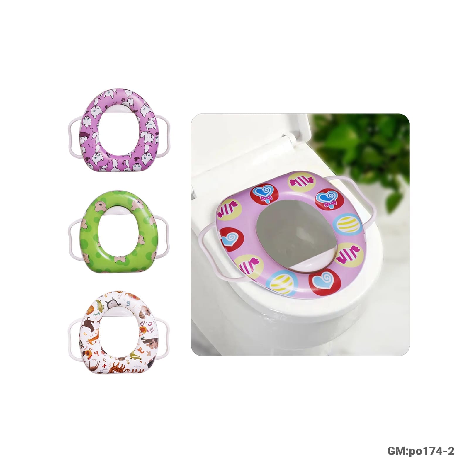 Baby Toilet Seat Adapter with Side Handles, Easy-Clean Training Ring (po174-2)