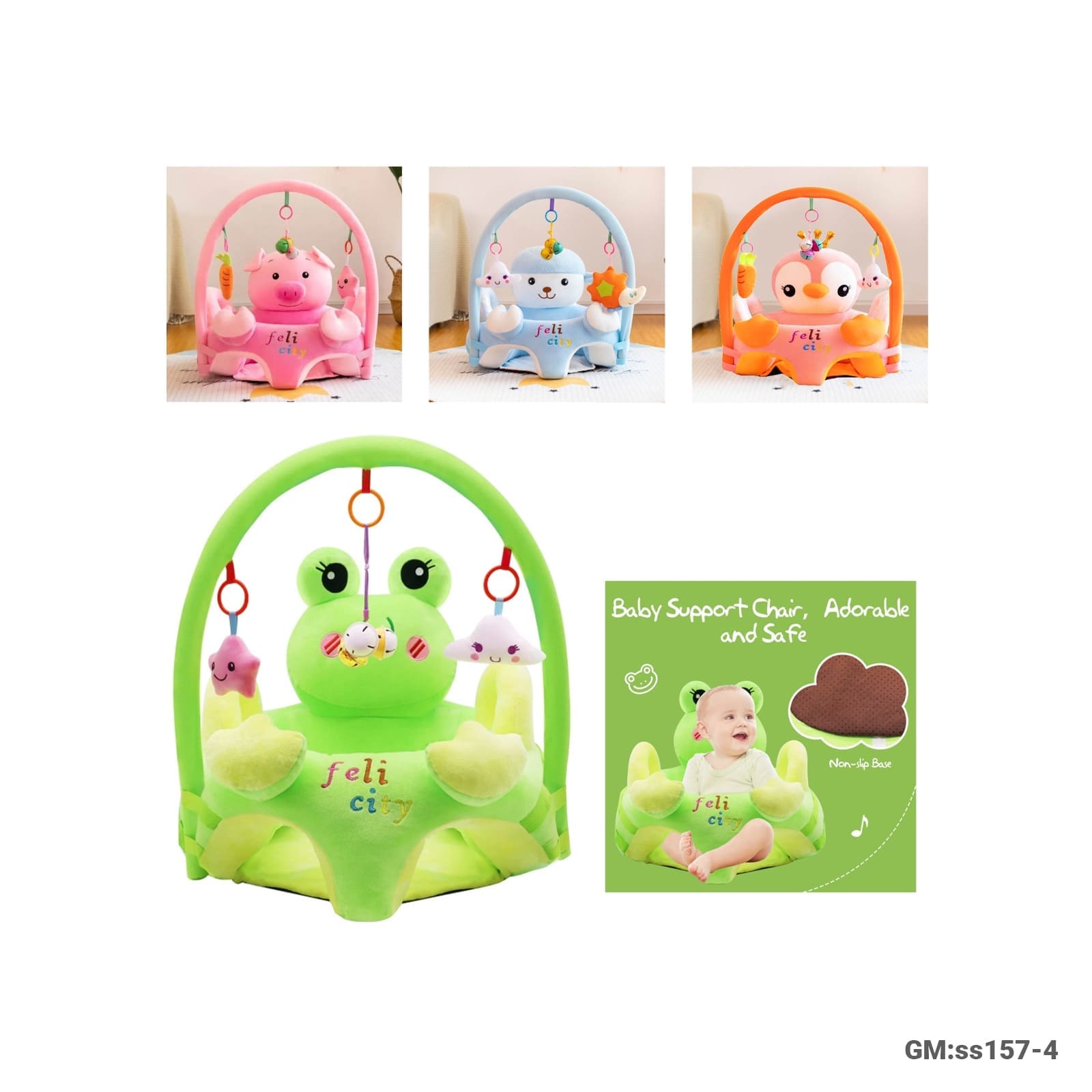 Baby Sitting Support Sofa Seat with Activity Toy Arch – Soft Interactive Infant Seat (ss157-4)