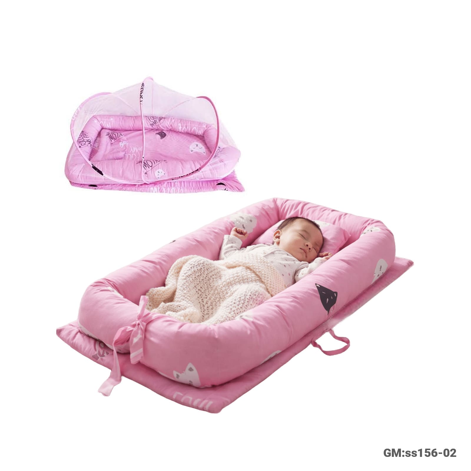 Baby Lounger Nest Bed Crib with Mosquito Net & Carry Bag – Portable Infant Sleep Cushion (ss156-02)