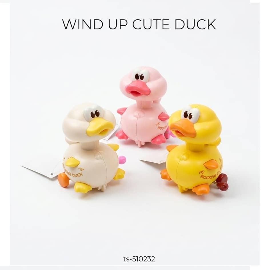 Adorable Wind-Up Rocking Ducks - Set of 3 (Yellow, Pink, Cream)