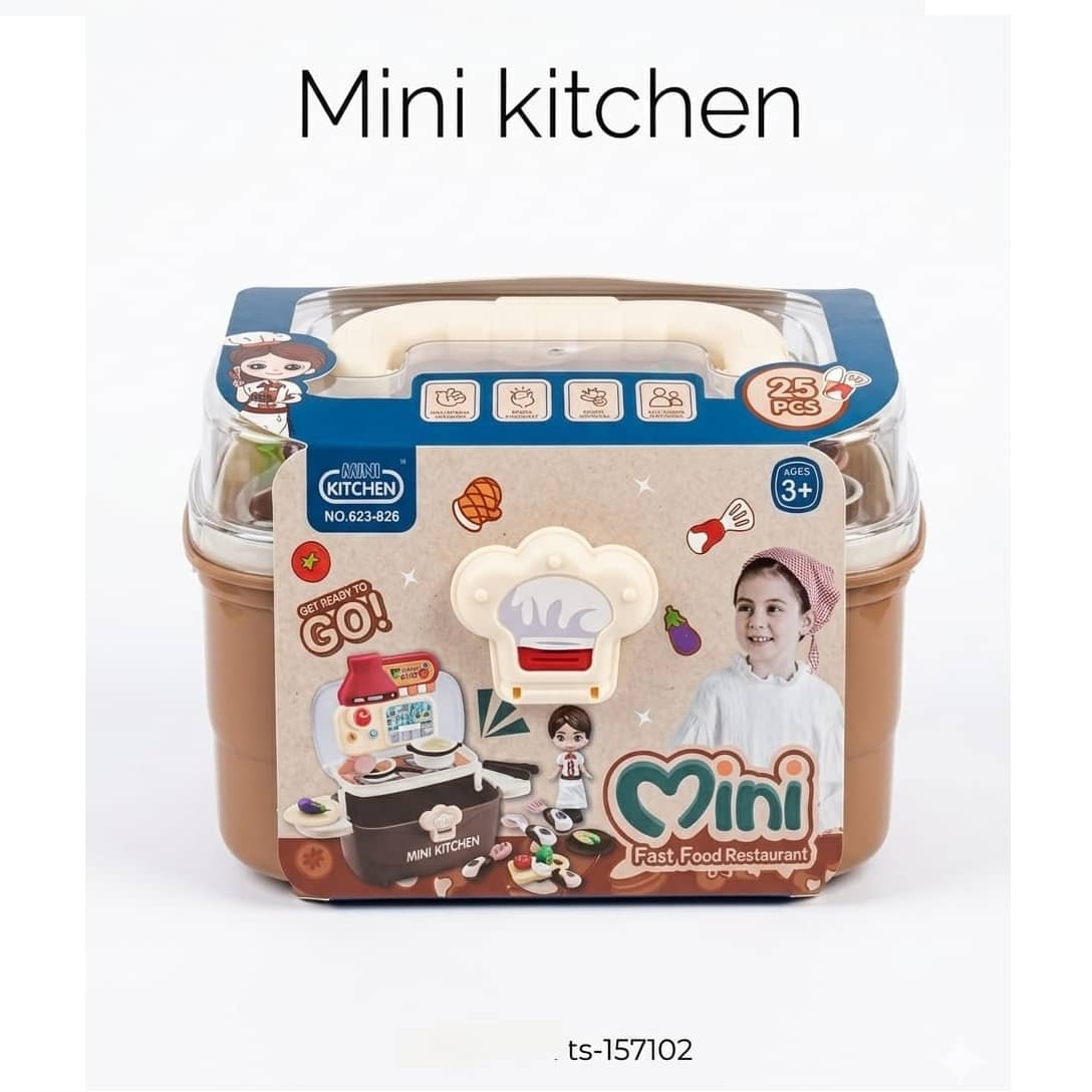 2-in-1 Mini Kitchen & Fast Food Restaurant Carry Case – 25 Pcs Set