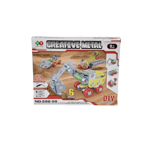 Creative Metal DIY Building Set – 97-Piece 6-in-1 Engineering Vehicle Kit with Tools