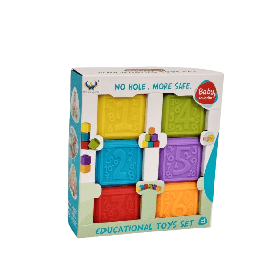 Baby Favorite Educational Soft Blocks – 6-Piece Sensory Stacking Set with Numbers and Textures