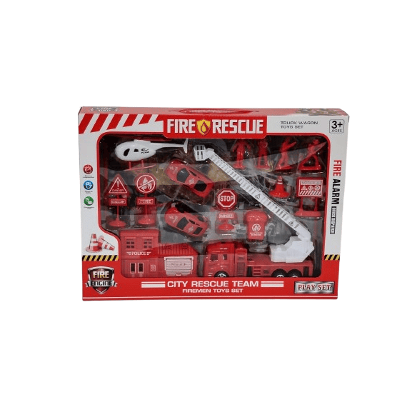 Fire Rescue City Rescue Team Playset – Deluxe 20+ Piece Fireman Toy Set with Helicopter and Ladder Truck