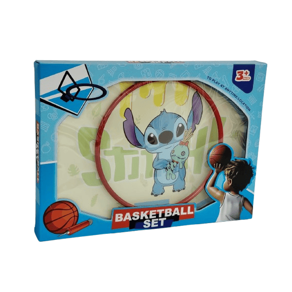 Stitch Edition Indoor/Outdoor Basketball Set – Wall-Mountable Hoop with Ball and Pump
