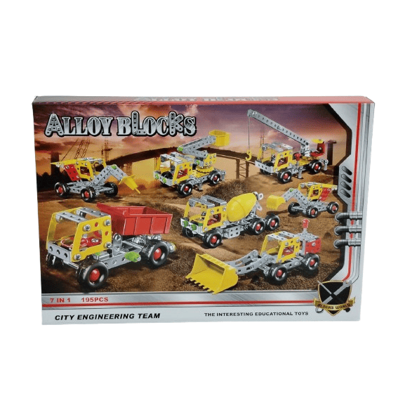 Alloy Blocks 7-in-1 City Engineering Team – 195-Piece Metal Construction Building Set