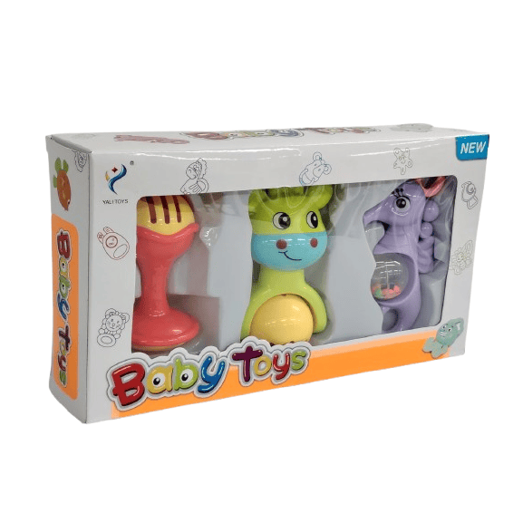 3-Piece Baby Rattle & Sensory Toy Set – Colorful Animal-Themed Handheld Shakers for Infants