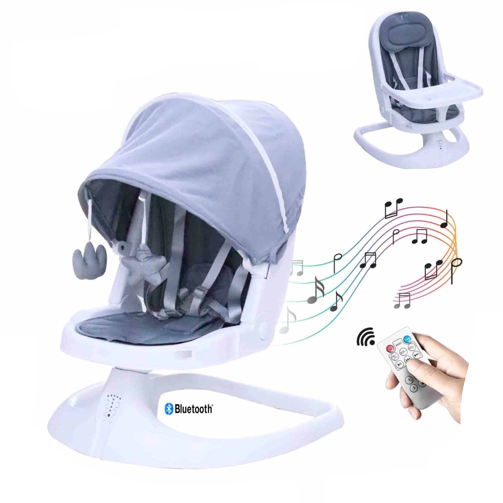 2-in-1 Smart Electric Baby Swing & High Chair – Bluetooth Enabled with Remote Control & Music