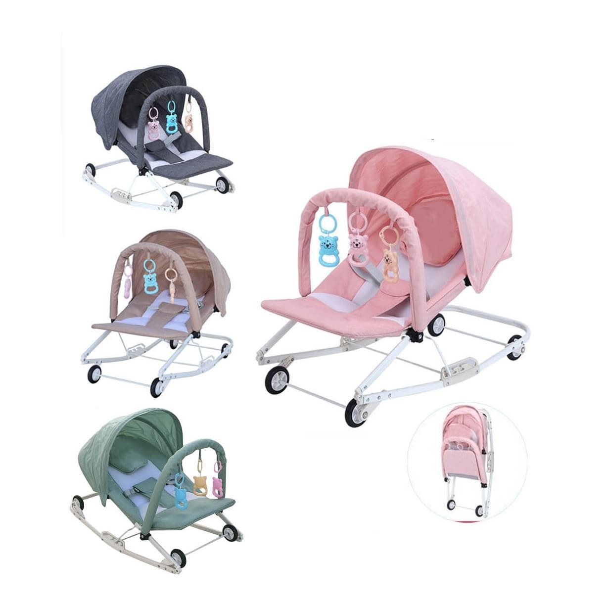 2-in-1 Baby Rocking Chair with Canopy & Hanging Toys, Suitable 0–24 Months, Max Weight 20kg (rc142-1)