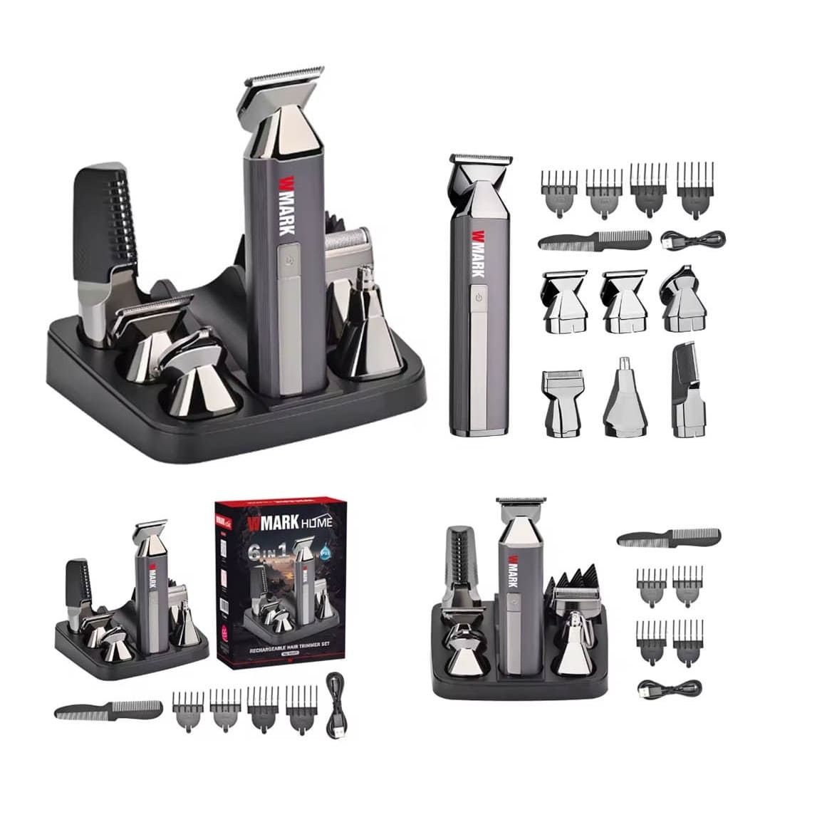 WMARK 6-in-1 Professional Grooming Kit – Rechargeable Multi-Functional Hair, Beard, and Body Trimmer Set