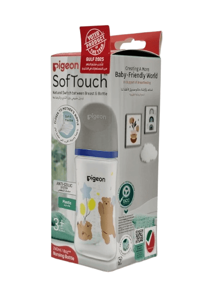 Pigeon SofTouch Baby Feeding Bottle – Wide Neck Bottle with Silicone Nipple (3+ Months, 240ml)