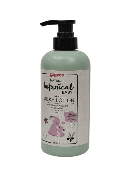 Pigeon Natural Botanical Baby Milky Lotion – Moisturizing Body Lotion with Olive Oil, Argan Oil & Chamomile (500ml)