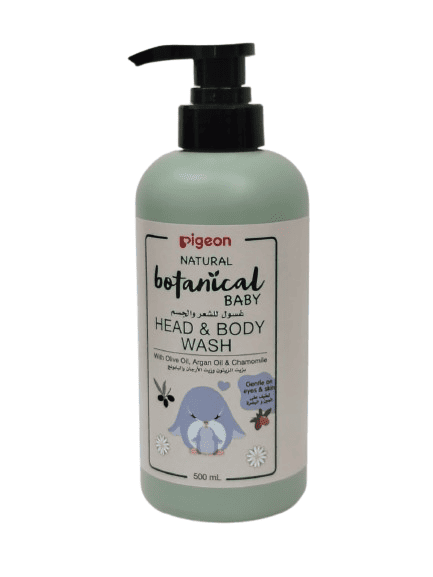 Pigeon Natural Botanical Baby Head & Body Wash – Gentle Cleanser with Olive Oil, Argan Oil & Chamomile (500ml)