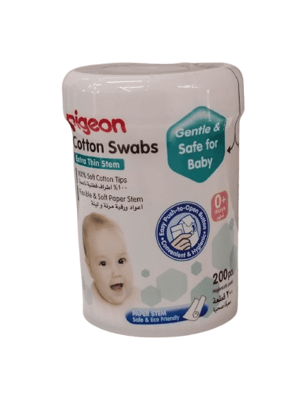 Pigeon Cotton Swabs for Babies – Extra Thin Stem with 100% Soft Cotton Tips (200 PCS)