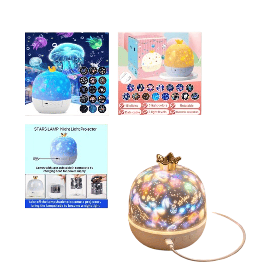 Crown Galaxy Projector Night Light – 21 in 1 Rotating Multi-Color LED Star Lamp with Slides (OMD-65)