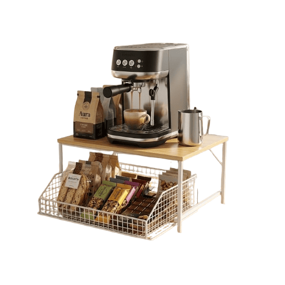 Multifunctional Coffee Machine Storage Rack with Sliding Drawer – Countertop Organizer for Kitchen and Coffee Station (OMD-66-1)
