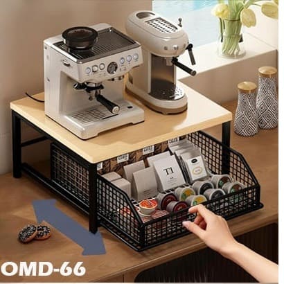 Multifunctional Coffee Machine Storage Rack with Sliding Drawer – Countertop Organizer for Kitchen and Coffee Station (OMD-66-1)