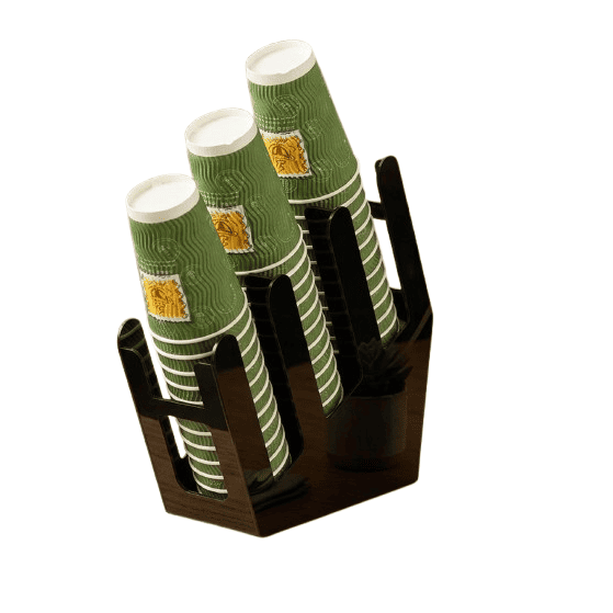Black Acrylic Paper Cup Holder Multi-Compartment Organizer for Coffee Shops and Home Use (OMD-64)