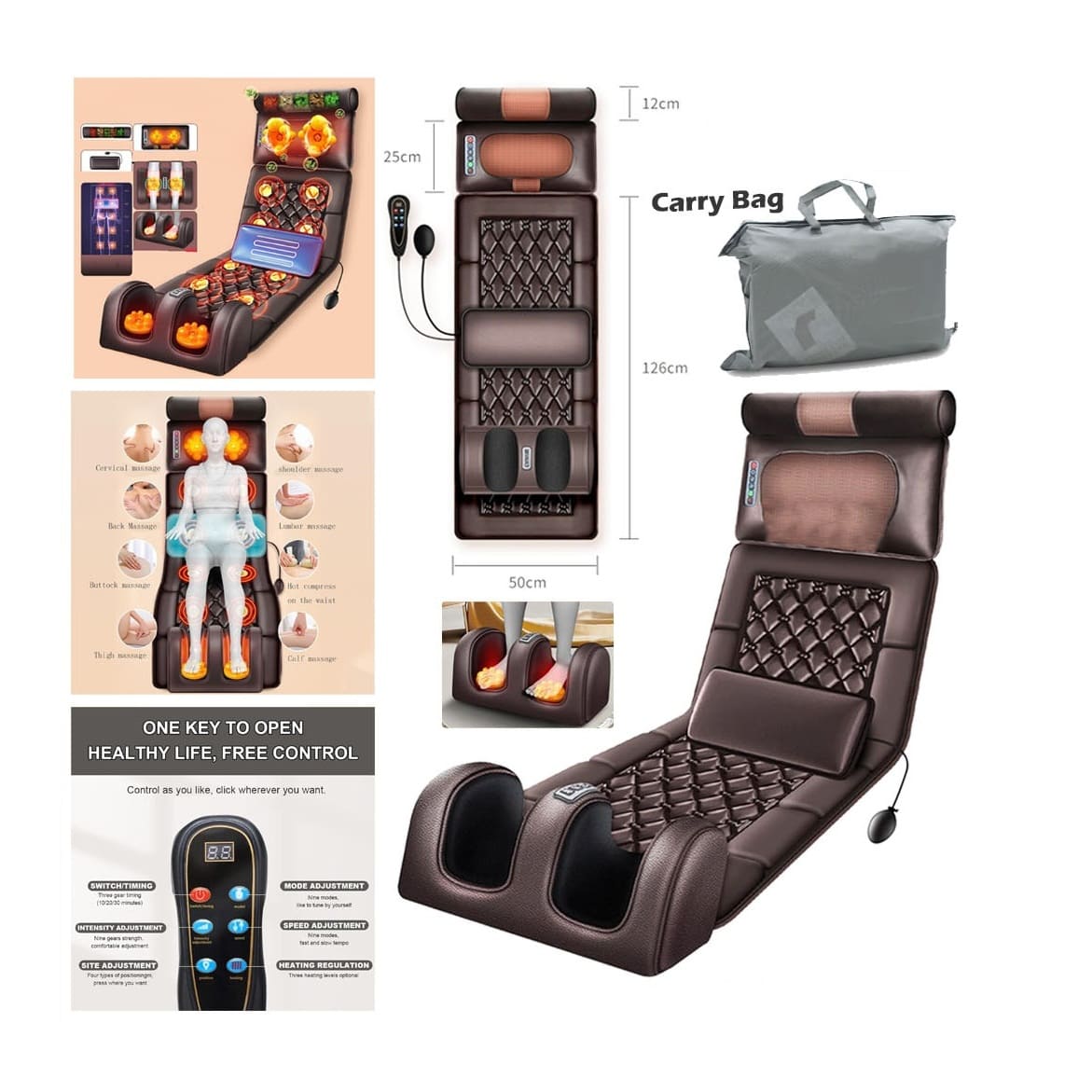 Multi-Functional Full Body Massage Mattress with Heating Function and Remote Control 12V 36W (MA348-02)