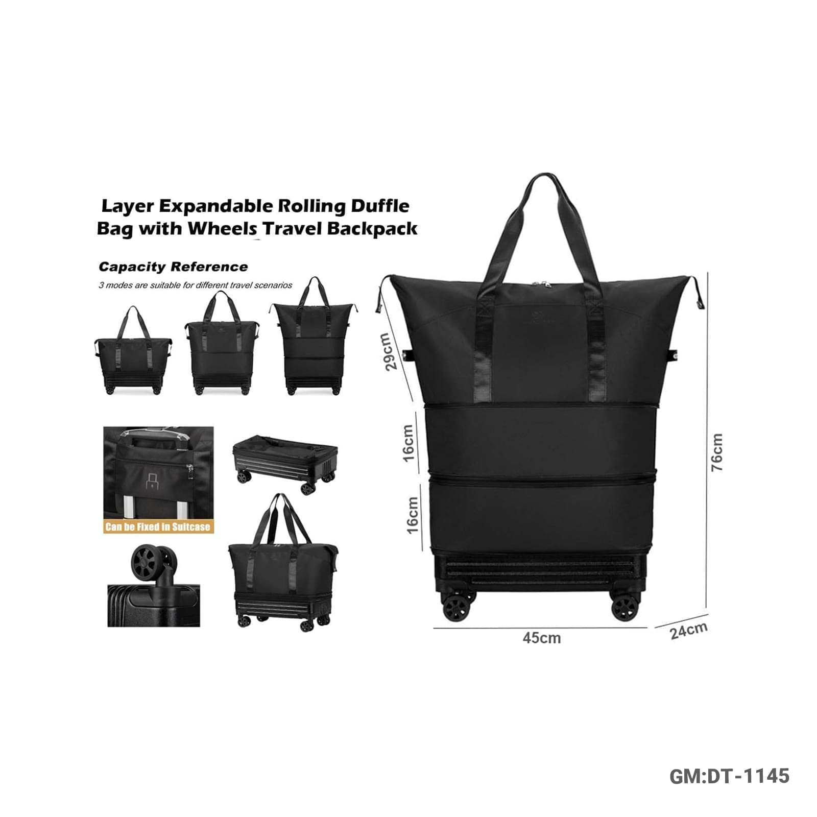 LAYER EXPANDABLE ROLLING DUFFLE BAG WITH WHEELS TRAVEL BACKPACK"DT-1145"