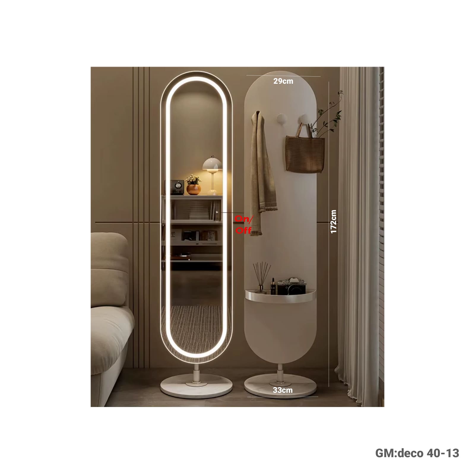 led 3 colors lighting smart mirror " deco 40-13"