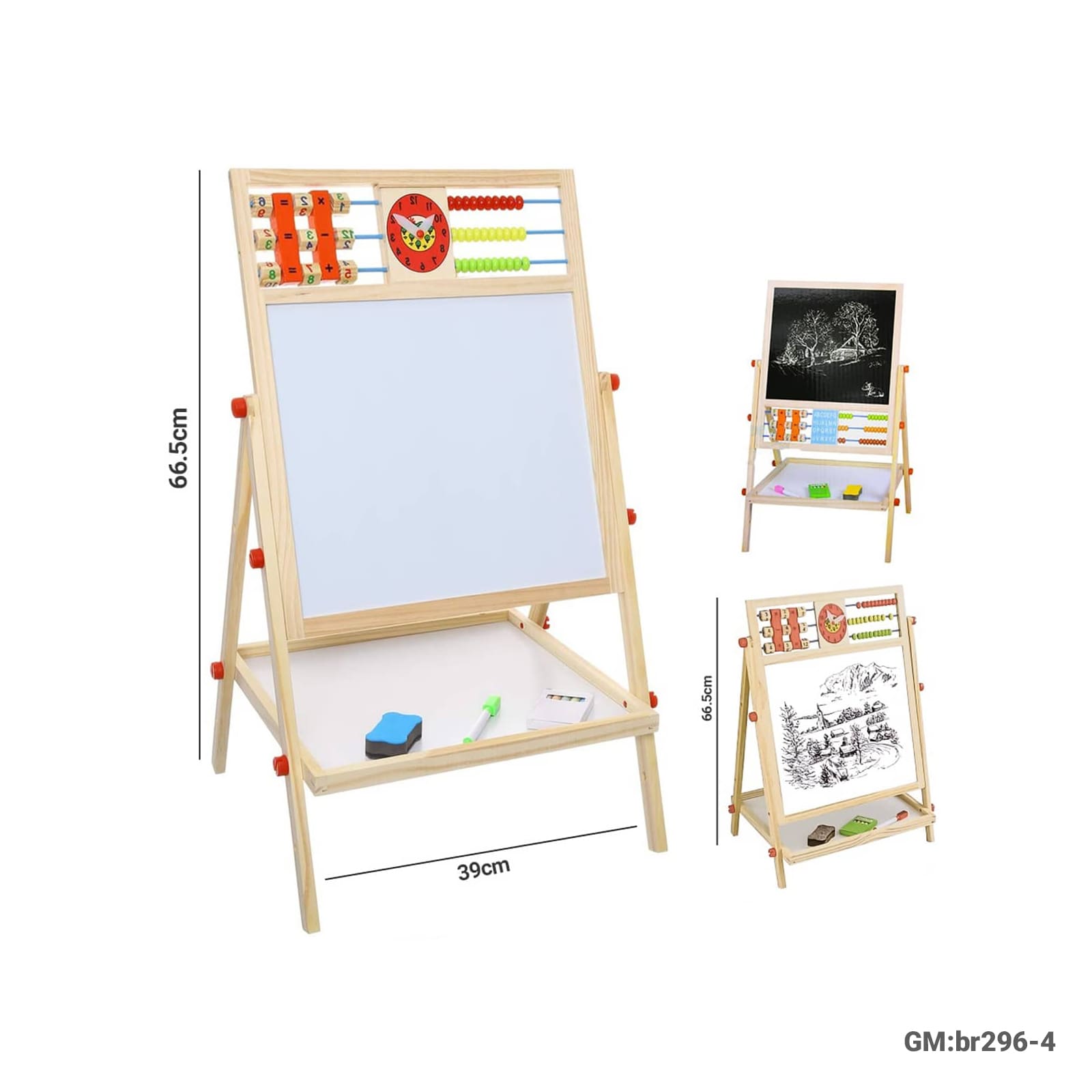 double-sided-kids-drawing-board-magnetic-abacus-clock-"br296-4"
